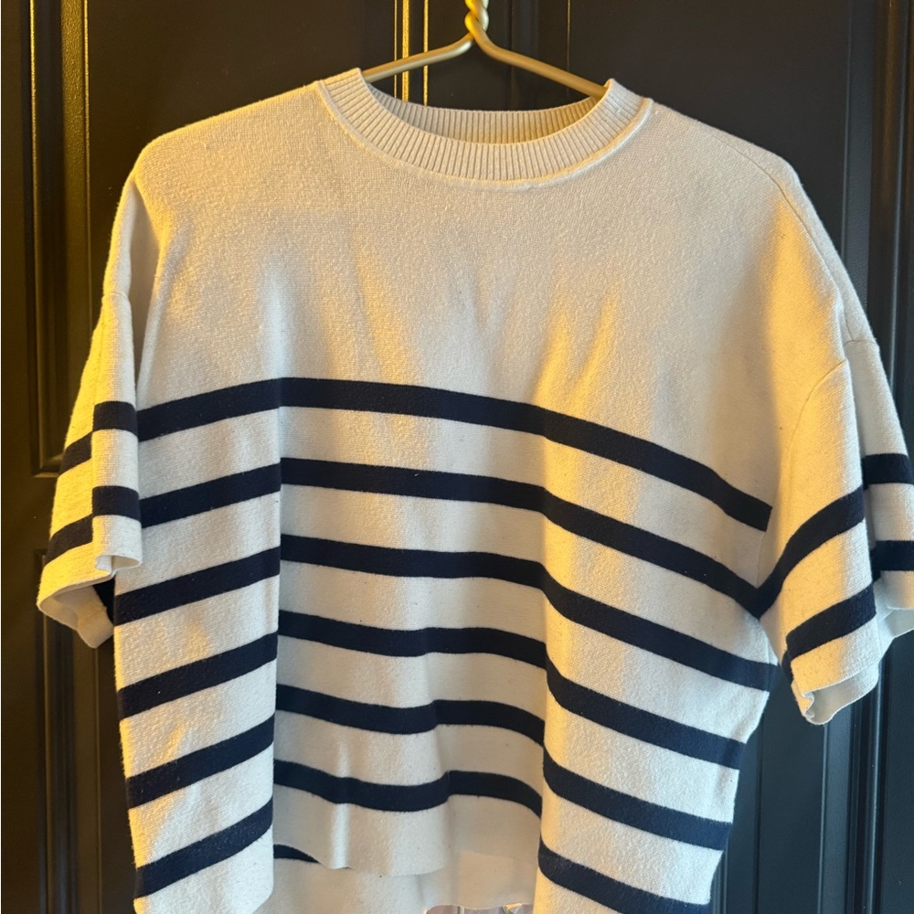 Abercrombie & Fitch Navy and White Crewneck Sweater